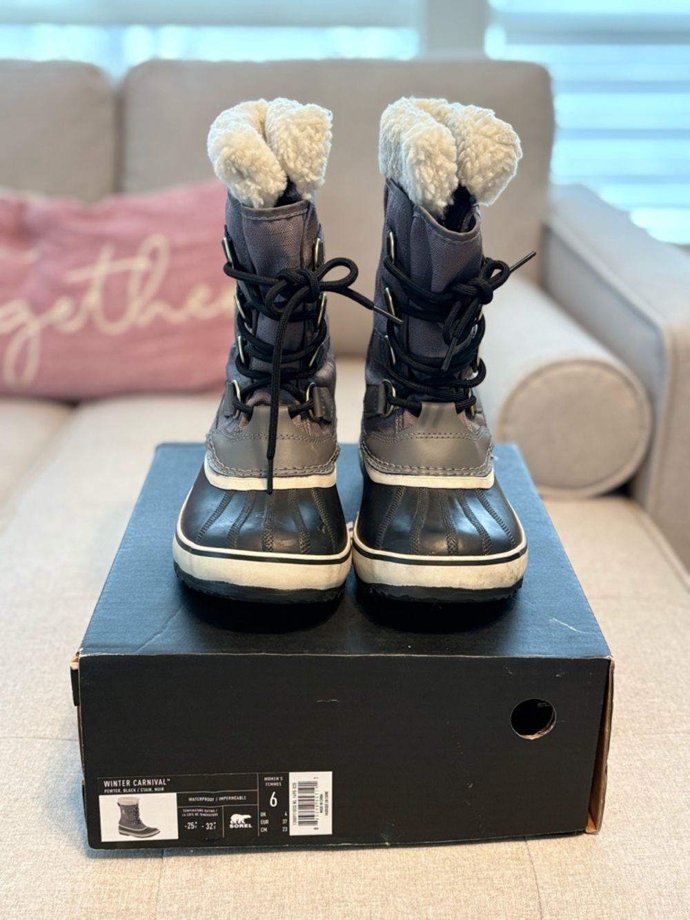 Sorel Gray and Black Insulated Lace-Up Winter Boots